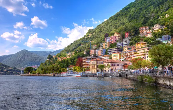 Mountains, the city, lake, photo, home, Italy, As Lombardy