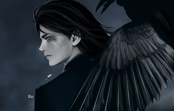 Look, bird, art, guy, crow, Attack Of The Titans, Shingeki No Kyojin, by redwarrior3