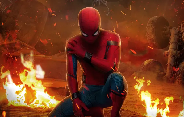 Fiction, fire, frame, sparks, costume, comic, Spider-Man, Peter Parker