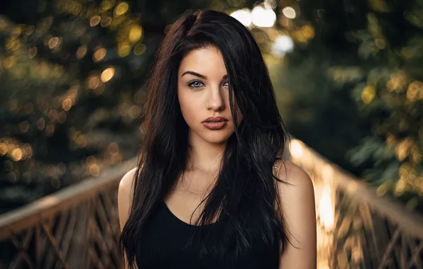 Girl, glare, portrait, makeup, brunette, hairstyle, Emily, bokeh