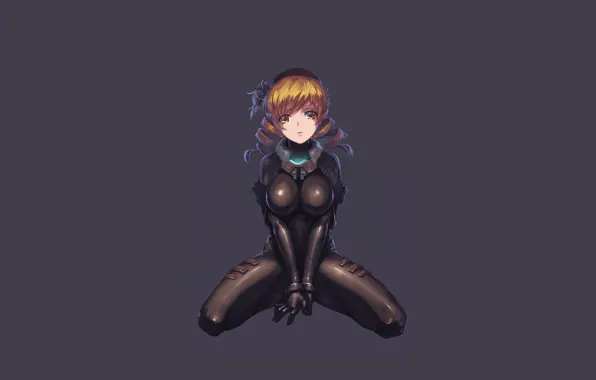 Picture girl, the dark background, minimalism, sitting, skafandr