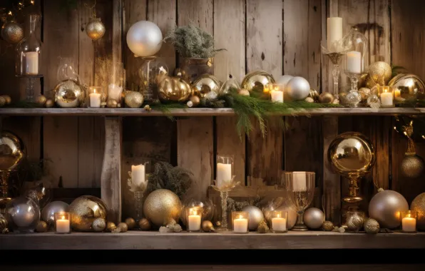 Balls, gold, Board, Christmas, New year, gold plated, gold, Christmas decorations