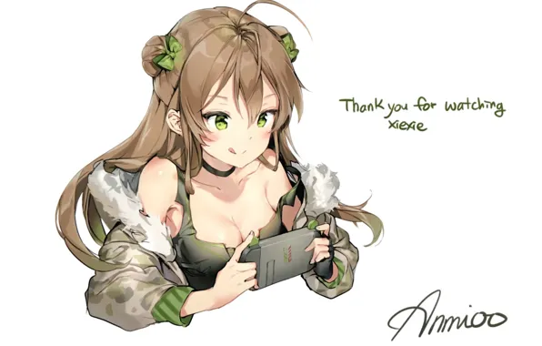 White background, green eyes, bangs, white fur, gamers, Gamepad, RFB, the decal