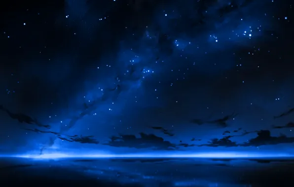 The sky, water, night, the milky way