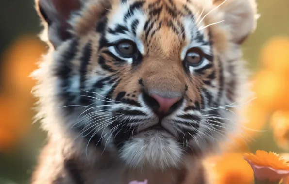 Face, tiger, portrait, tiger, digital art, AI art, neural network, the art of artificial intelligence