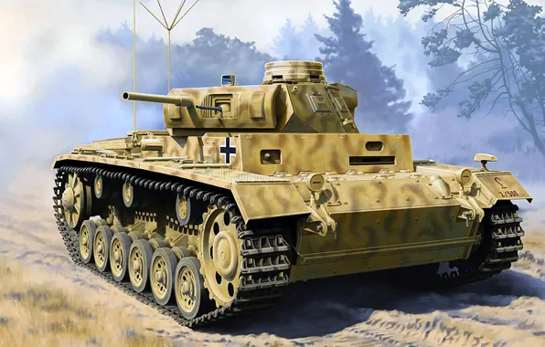 Picture figure, art, Panzerkampfwagen III, Tank observation car, armored car observers, the German machine advanced artillery …