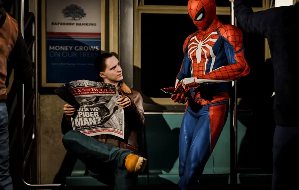 Metro, newspaper, guy, smartphone, Spider-Man, PS4, Spider - man, Spider-Man (PS4)