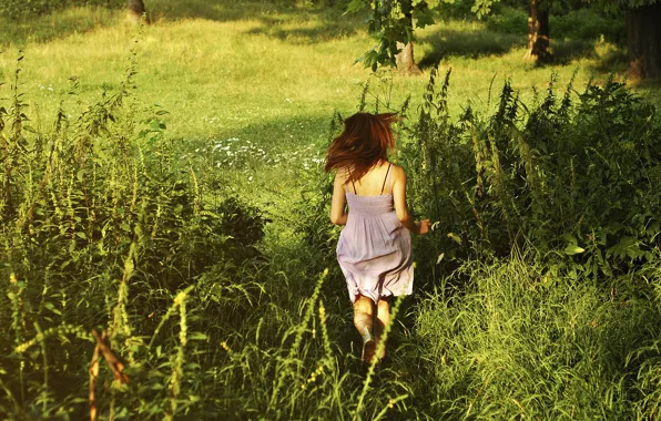 Greens, summer, grass, girl, runs