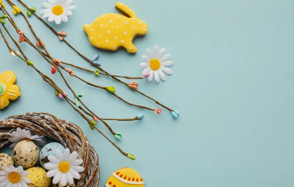 Flowers, eggs, spring, colorful, Easter, happy, flowers, spring