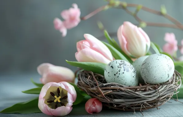 Flowers, holiday, eggs, spring, Easter, painted, Easter, eggs