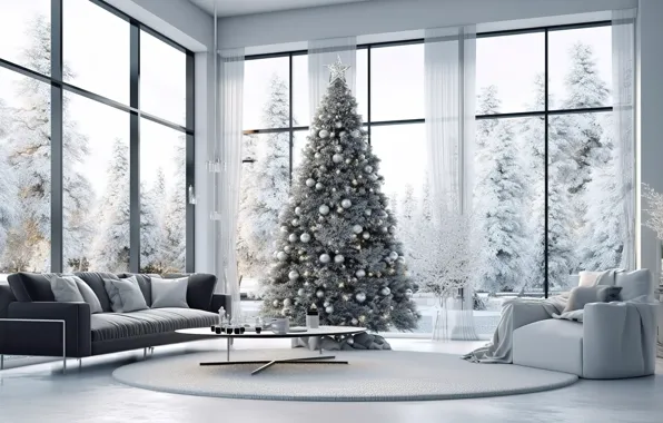 Winter, decoration, room, balls, tree, interior, New Year, Christmas