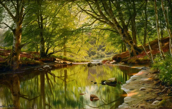 Download wallpaper Trees, Picture, River, Peder Mork Monsted, Peter ...