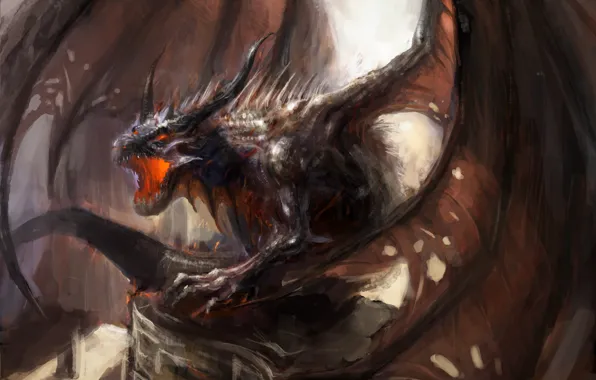 Fiction, dragon, wings, art, mouth, horns