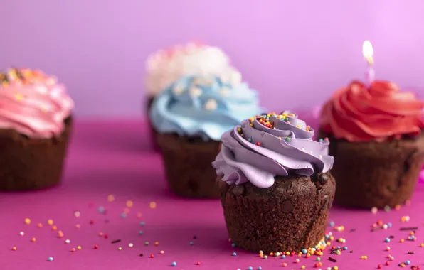 Candle, cream, cupcake, cupcakes