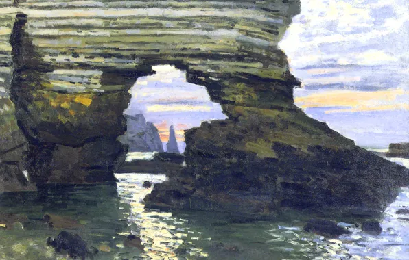 Landscape, rocks, picture, arch, Claude Monet, La Porte d`Amount. Etretat