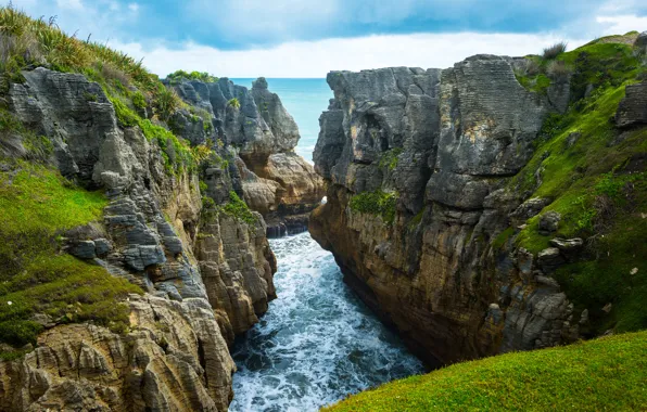 Picture sea, grass, landscape, nature, rocks, gorge