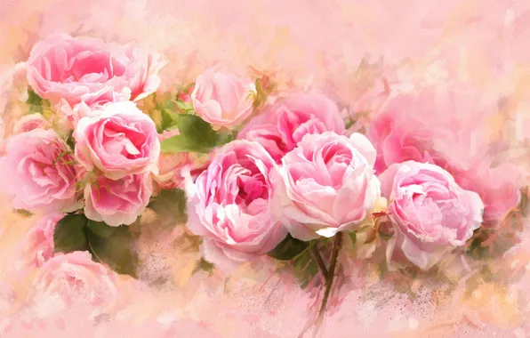 Leaves, flowers, background, pink, pink, figure, graphics, rose