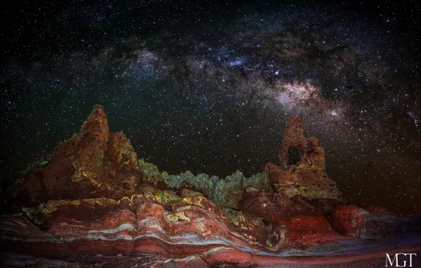 The sky, stars, night, rocks