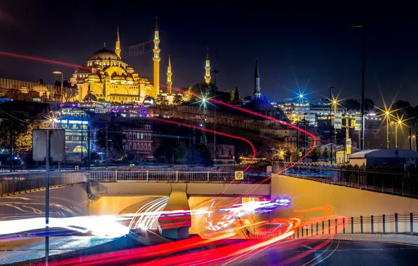 Night, mosque, Istanbul, Turkey, night, Istanbul, Mosque
