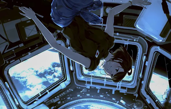 Girl, space, weightlessness, spaceship