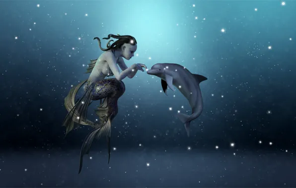 Sea, look, water, girl, light, Dolphin, pose, glare