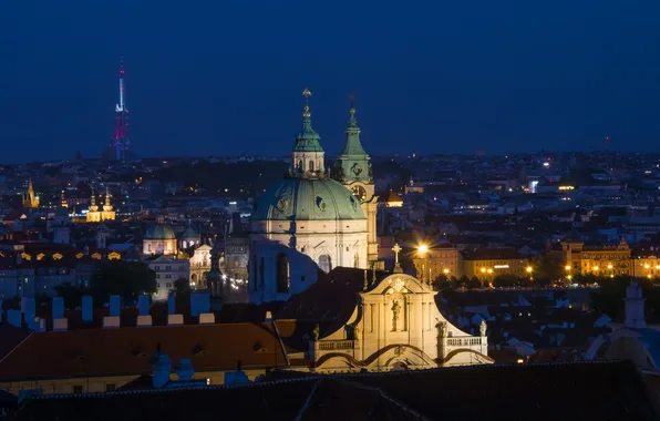 Night, the city, lights, Prague, Czech Republic, lighting, panorama, The city of a thousand towers