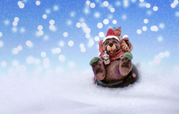 Snow, mouse, New Year, slide, Christmas, bear, Christmas, fun