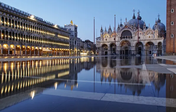 Picture reflection, building, area, Italy, Venice, Cathedral, architecture, Italy