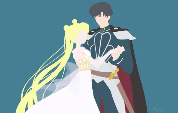 Girl, minimalism, pair, guy, Sailor Moon
