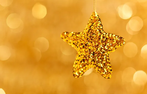Toy, star, holidays, bokeh, Christmas, gold, Christmas