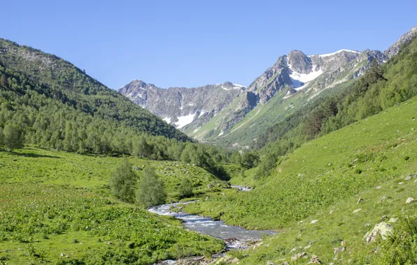 Mountains, valley, mountain river, the Caucasus, Arkhyz, the Caucasus mountains, river dukka, Duchinski