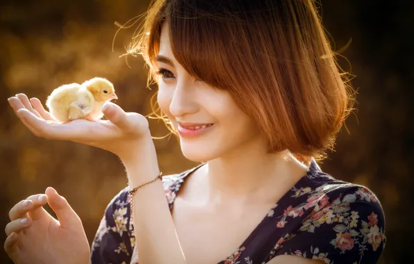 Picture girl, mood, chicken