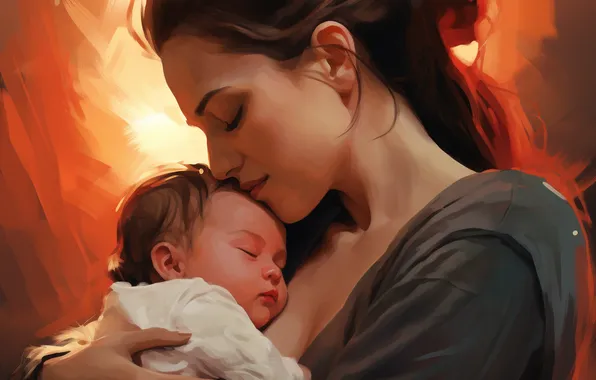 Girl, Love, Child, Two, Mom, Digital art, AI art, The Art of Artificial Intelligence