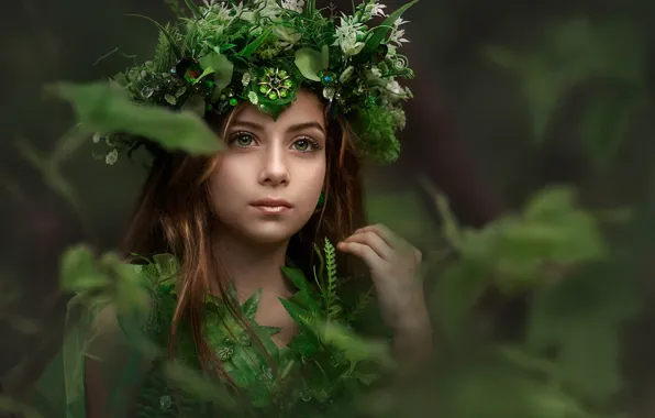 Look, girl, face, portrait, makeup, wreath, forest nymph, Evgeny Loza