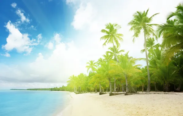 Sand, sea, beach, summer, the sun, clouds, rays, light