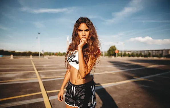 The sky, look, the sun, pose, model, shorts, portrait, makeup