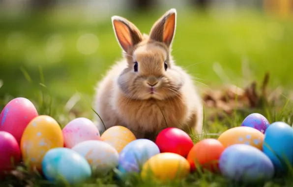 Look, light, flowers, nature, holiday, glade, hare, eggs