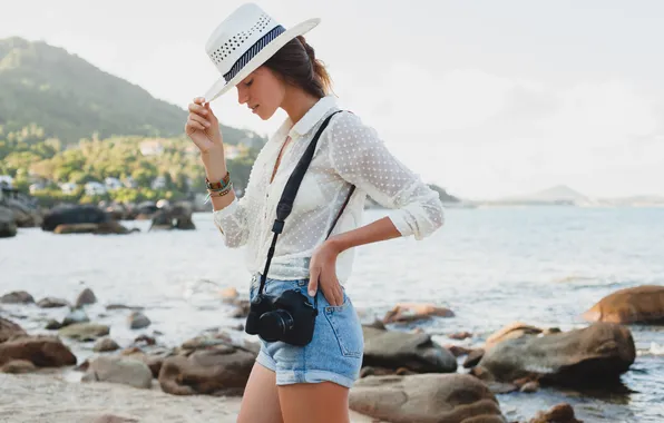 Summer, woman, young, beautiful, asia, vacation, hipster