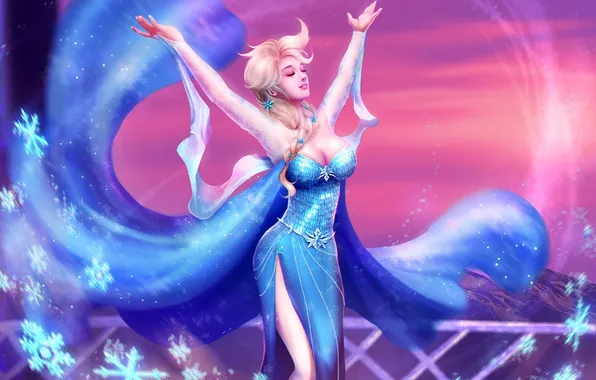 Chest, girl, snowflakes, hands, art, Frozen, Elsa