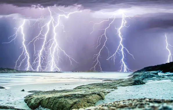Sea, the storm, clouds, element, lightning, Australia, Perth