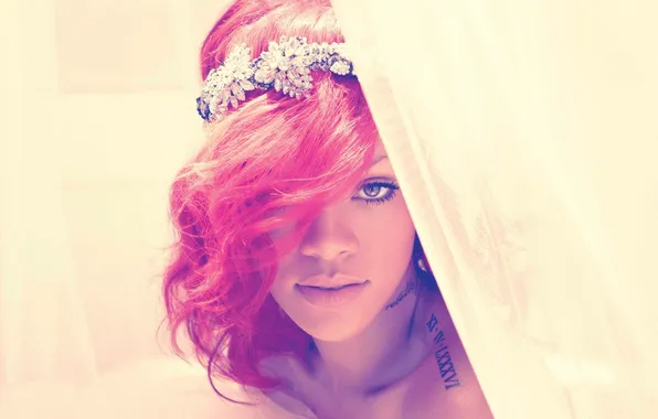 Picture eyes, tattoo, Rihanna, red hair