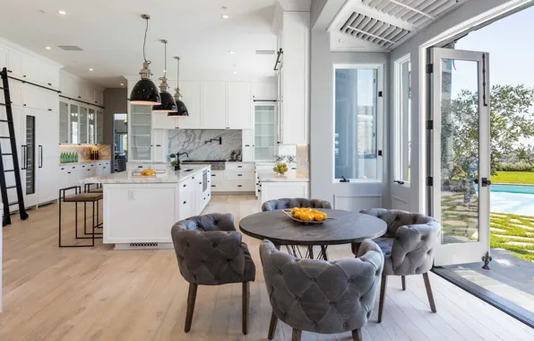 Wallpaper interior, kitchen, dining room, Beverly-Hills mansion for ...