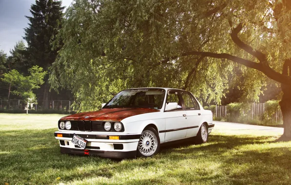 Picture BMW, BMW, white, tuning, bbs, E30, The 3 series, rusty