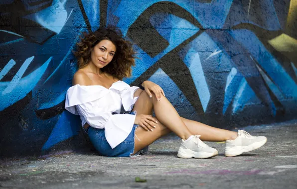 Girl, wall, graffiti, model, Cristina