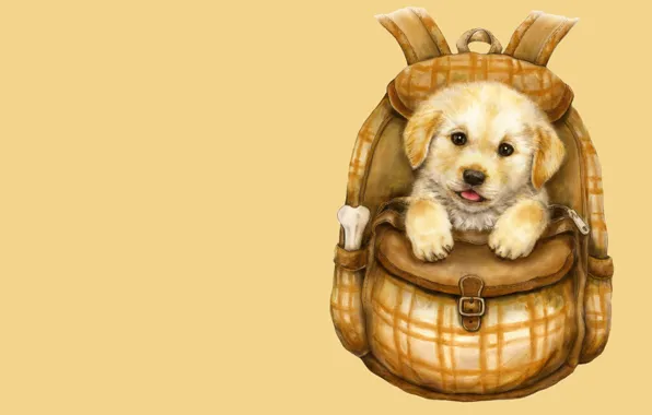 Picture art, puppy, backpack, bone, children's