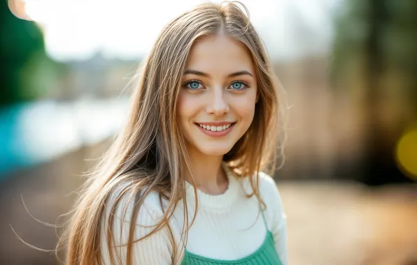 Eyes, look, girl, smile, portrait, blonde, beautiful, long hair