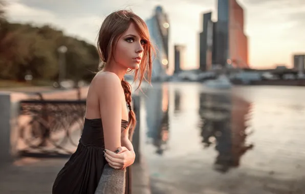 Picture look, girl, the city, river, mood, model, portrait, dress