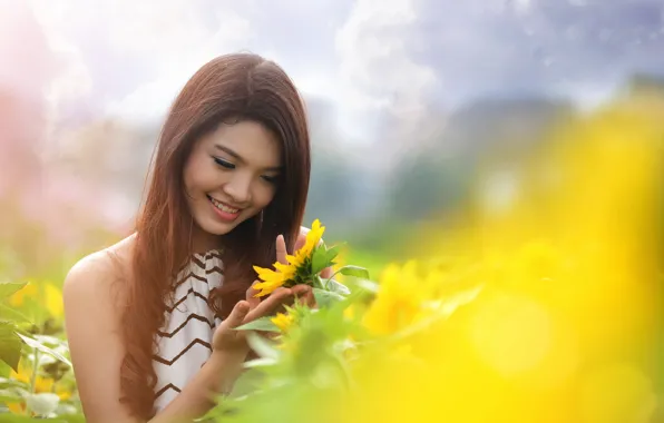 Picture summer, girl, sunflowers