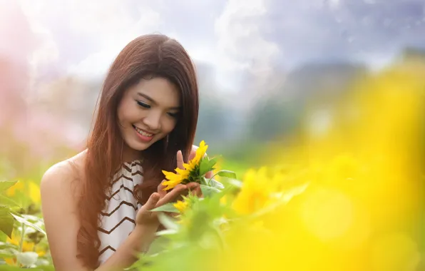 Summer, girl, sunflower