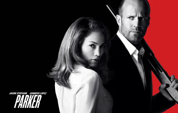 Picture Black Background, Parker, Jason Statham, Jason Statham, Jennifer Lopez, Red Background, Parker